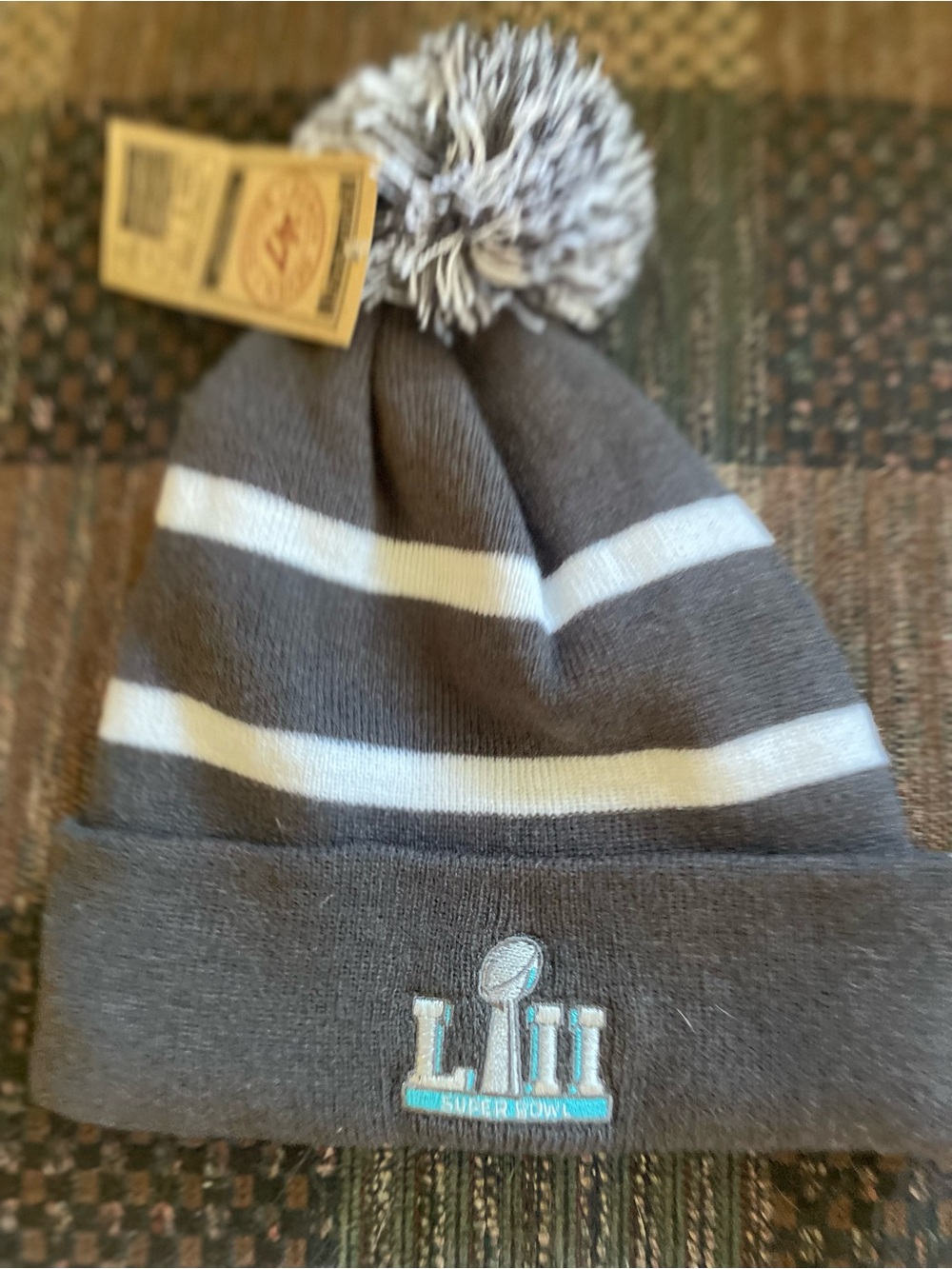 '47 Kids Gray and White Pom Beanie with Super Bowl LIII Logo